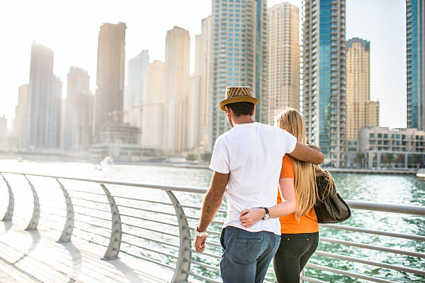 Retired couple enjoying the Dubai waterfront
